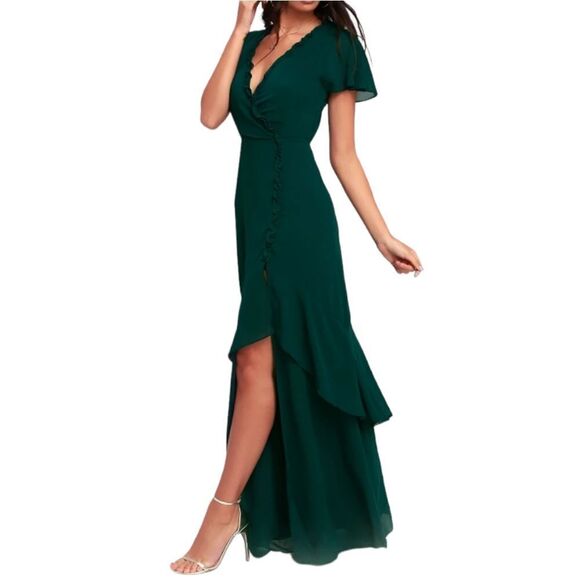 NWT LULUS Pour the Champagne Emerald Green Ruffled Backless Maxi Dress - Picture 10 of 10